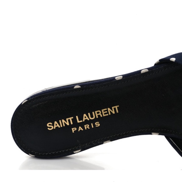 Saint Laurent Bianca Mules Navy Polka Dots - Picture 7 of 7